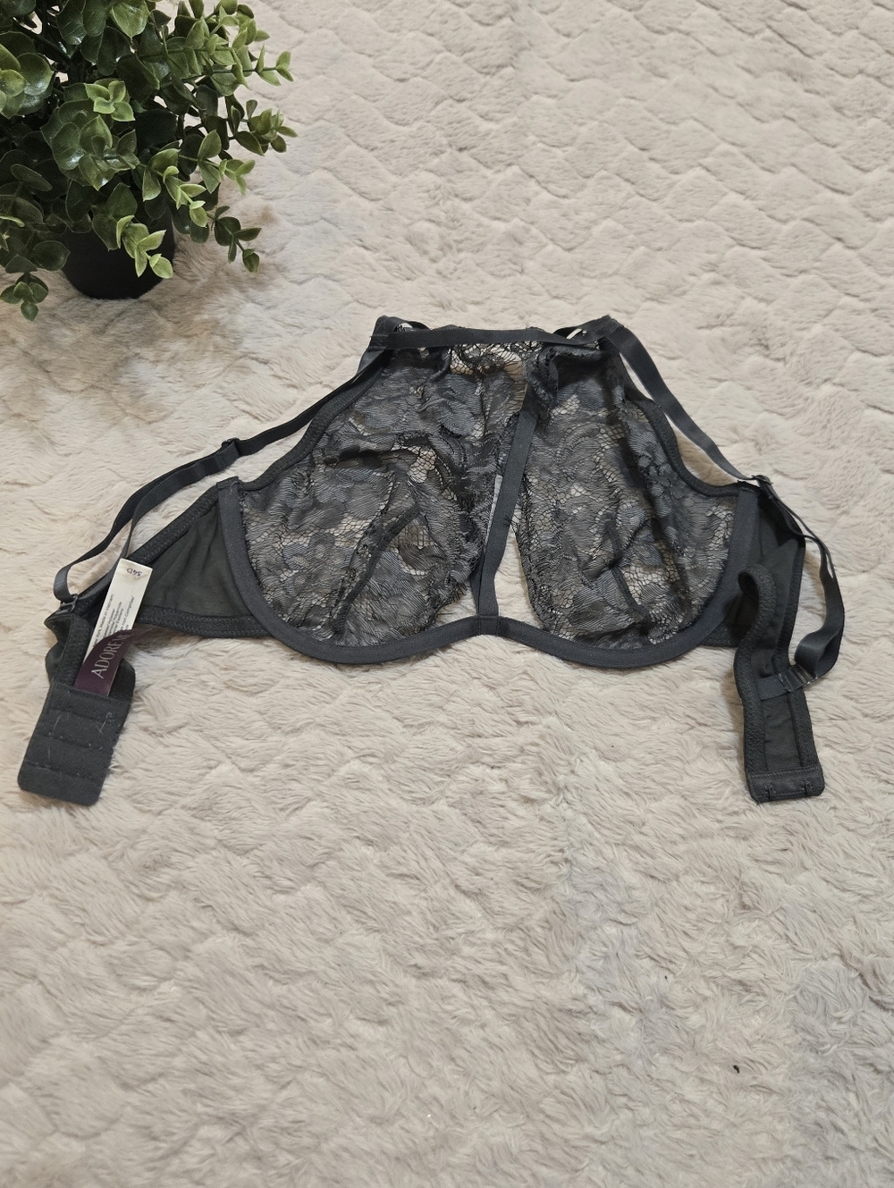 Adore Me Gray Emmeline Unlined Sheer Studded High-Neck Bra, Size 34D - Picture 6 of 8